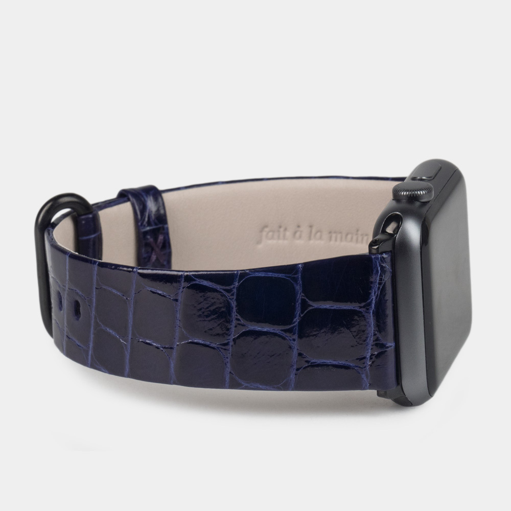 Ремешок для Apple Watch 40/41/42 mm из кожи аллигатора, цвета синего лак