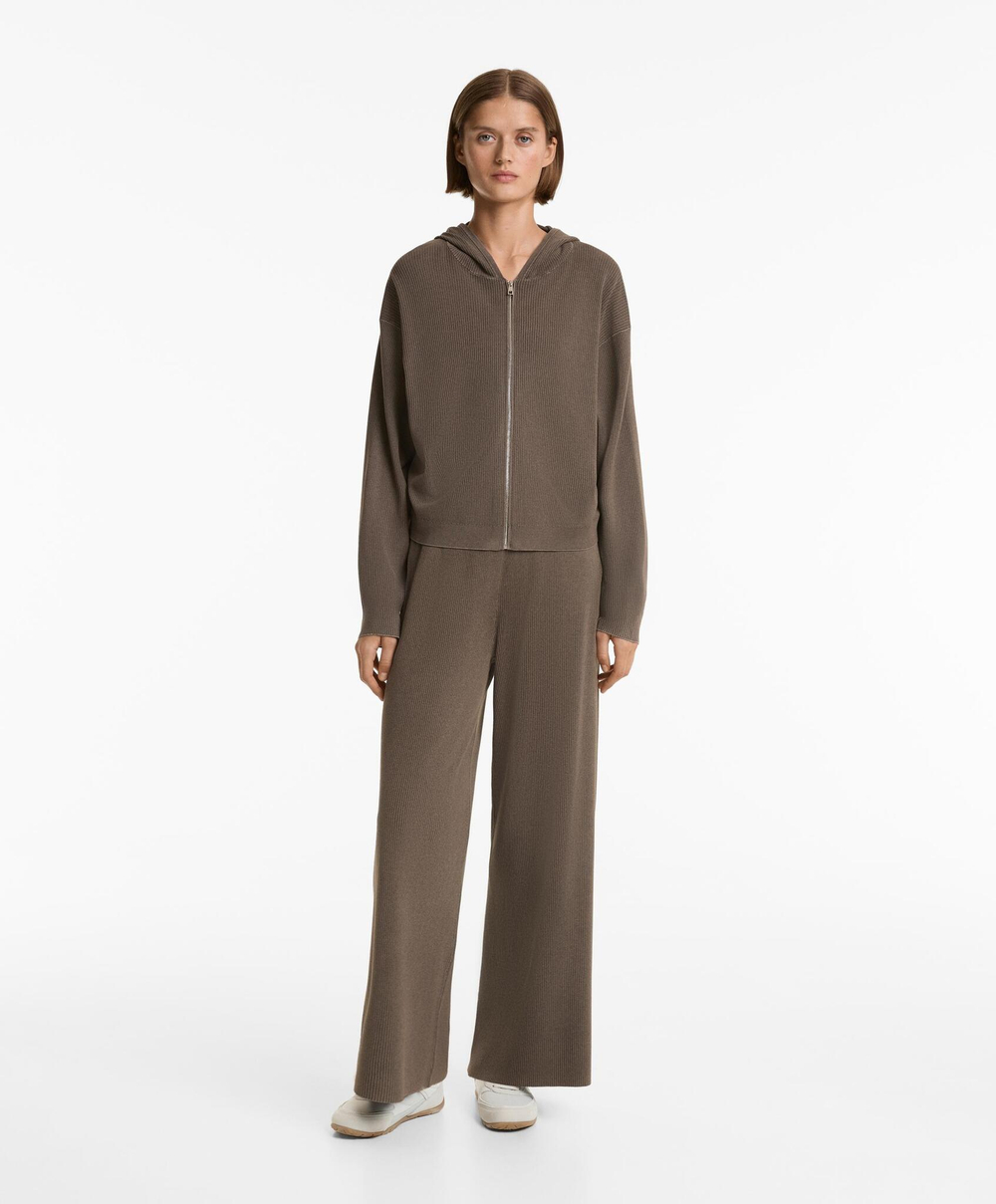 Oysho Куртка с капюшоном из трикотажной ткани в рубчик, ладан