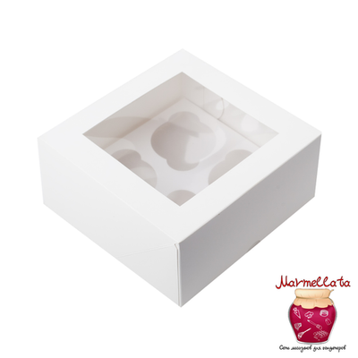 Упаковка для капкейков БЕЛАЯ с ОКНОМ (4 ячейки)