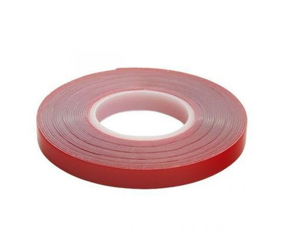 Скотч акриловый двусторонний 0.8х9 мм, длина 5м, прозрачный, красная подложка Stekker INTP5-0809-5 39144