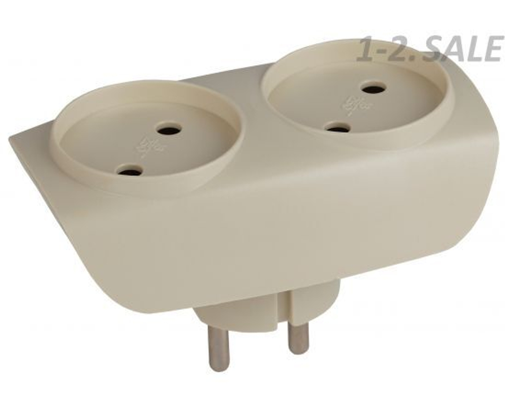 Тройник SP-2-I ЭРА / Тройник розетка электрический / Разветвитель без заземления, 2 розетки, плоский, 16А, слоновая кость