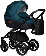 Детская коляска Indigo Mio S 3 в 1 с автокреслом Avionaut Cosmo Grey 06 черная кожа+изумрудный