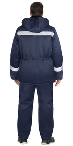 Куртка СИРИУС-БРИГАДИР зимняя, мех. ворот, капюшон, тёмно-синяя с СОП (утеплитель 600 гр)