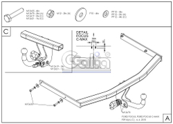 Фаркоп оцинкованный Galia F091C для Ford Focus хетчбек 2004-2011, 2011-, Ford C-MAX 2003-2011, 2011-(паспорт и сертификат в комплекте)(без электрики)