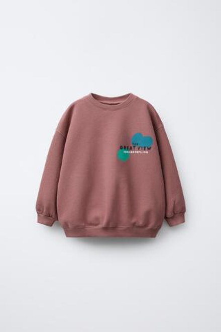 ZARA ТОЛСТОВКА С ПРИНТОМ, ПУДРОВО-РОЗОВЫЙ