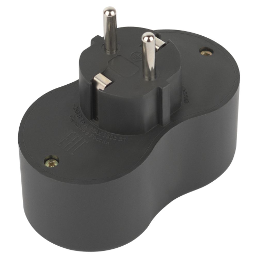 Разветвитель электрический ЭРА SPx-2e-B на 2 розетки с заземлением 16А черный