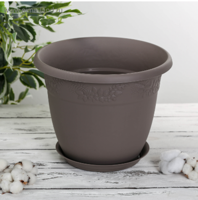 Горшок для цветов с поддоном «Рябина», 22 л, пластиковый, серый