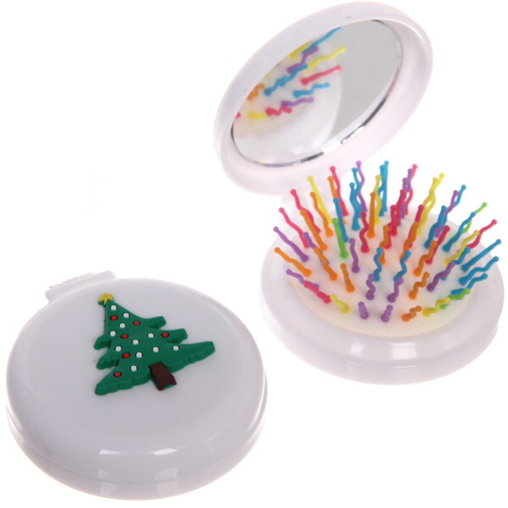 Расчёска массажная складная с зеркалом «Funny friends - Ёлочка», цвет микс, d-6см (пакет с подвесом)