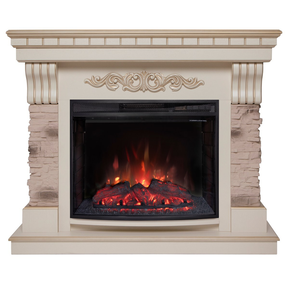 Электрокамин RealFlame Marseilles WT белый дуб с золотой патиной с очагом Evrika 25,5 LED