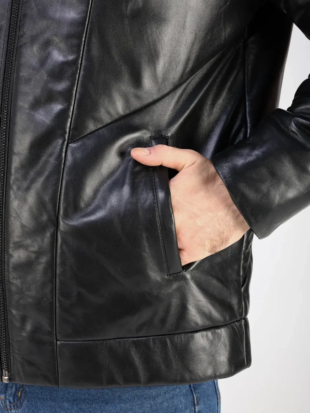 Куртка зимняя кожаная с капюшоном пуховик