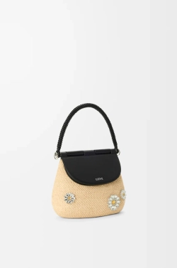 Loewe Средняя сумка Pescador из рафии и телячьей кожи, натуральный/черный