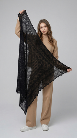 Оренбургский пуховый платок П4-110-07 черный