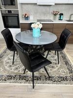 Круглый стеклянный раздвижной стол и стулья "ГУЧИ" черный