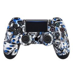 Джойстик беспроводной DualShock №10 для PlayStation 4 с рисунком Сolored skull / Цветной череп (Черно-бело-синий)