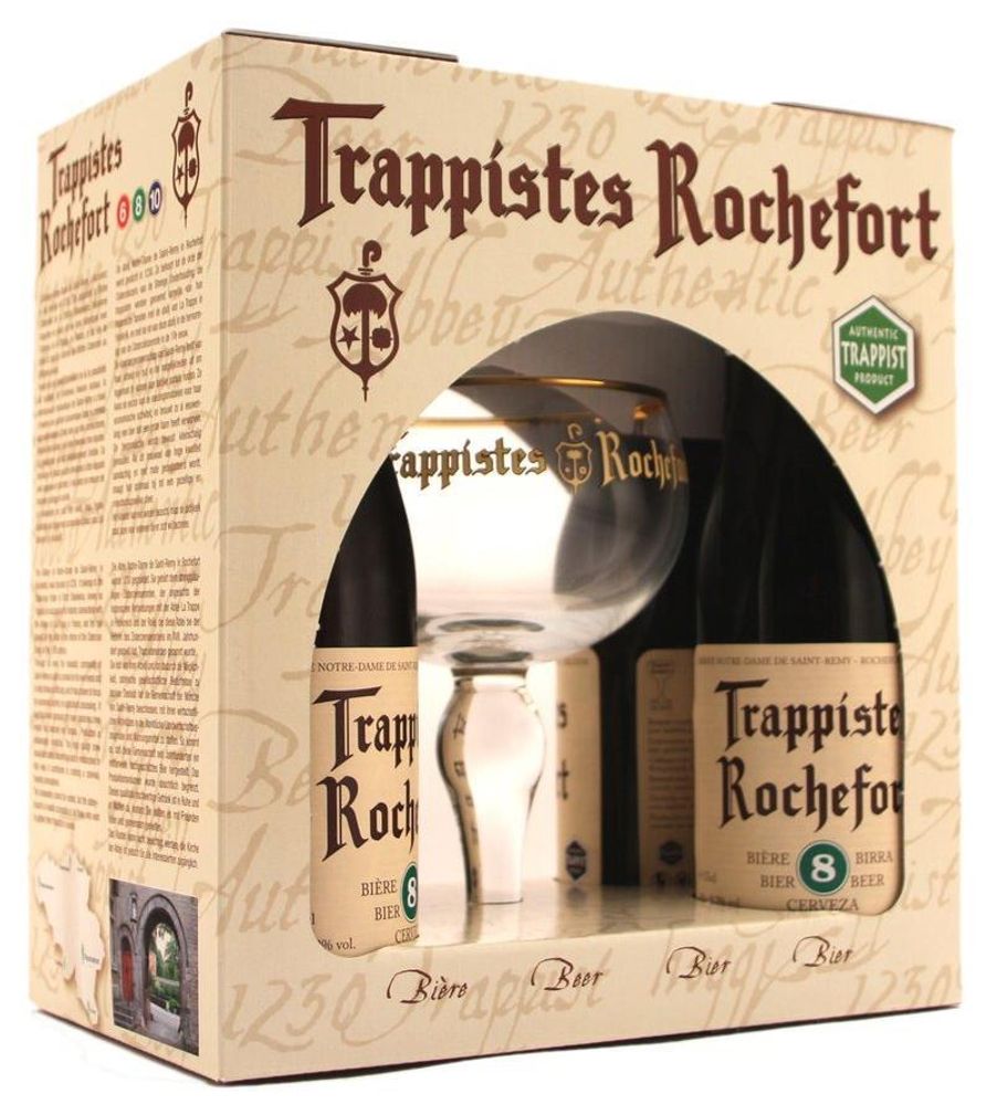 Пивной Подарочный Набор Траппист Рошфор / Trappistes Rochefort - 4*0.33+Бокал