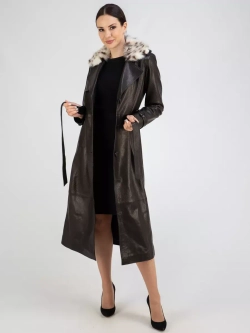 Кожаный тренч длинный с поясом плащ