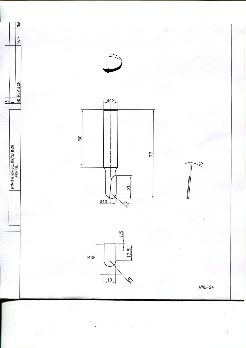 PCD фреза пазовая D.10x20 S.12 Z.1 R5 RH