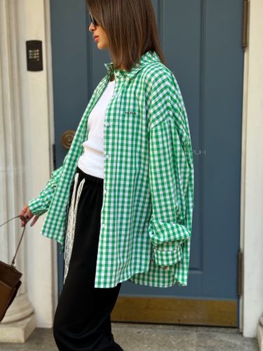 Зеленая хлопковая оверсайз рубашка в клетку