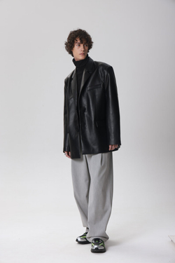 Пиджак мужской оверсайз из эко-кожи, черный