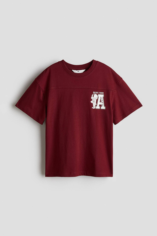 H&M Футболка оверсайз с принтом, темно-красный