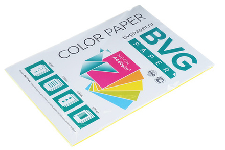 Бумага для офисной техники цветная neon желтая А4 80г/м2 100л BVG