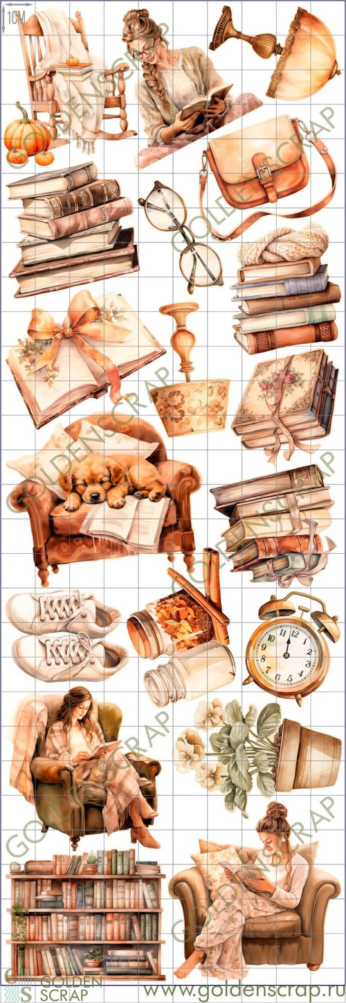 Набор тканевых высечек "За любимой книгой" к коллекции "Бархатный сезон" от GoldenScrap, арт. SS25072024-8Н