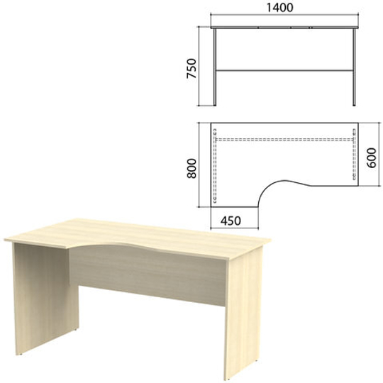Стол письменный эргономичный "Канц", 1400х800х750, левый, цвет дуб молочный (КОМПЛЕКТ)