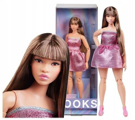 Кукла Mattel Barbie Signature Looks - Коллекционная кукла с каштановыми волосами с прямой челкой в наряде в стиле Y2K - Барби HRM16