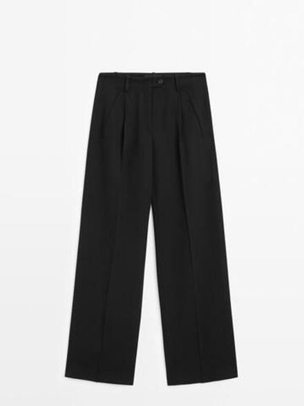 Massimo Dutti Брюки с защипами и хлястиком, черный
