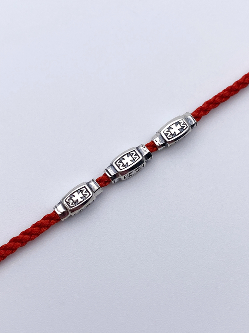 Браслет текстильный со вставкой из серебра/Чернение