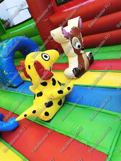 Надувной батут "Страна Сафария" с крышей и высокими горками 13*7*6 м