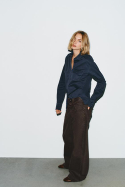 ZARA ДЖИНСЫ TRF BAGGY BARREL С НИЗКОЙ ПОСАДКОЙ, КОРИЧНЕВЫЙ