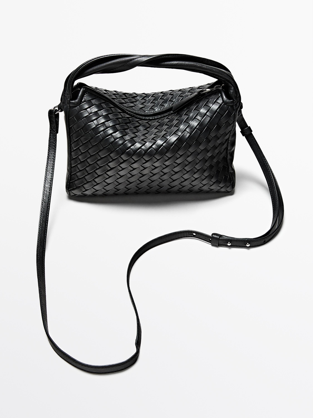 Massimo Dutti Сумка среднего размера из плетеной кожи наппа, черный