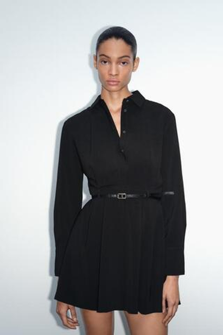 ZARA МИНИ-ПЛАТЬЕ С ПОЯСОМ, ЧЕРНЫЙ