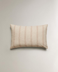 ZARA HOME НАВОЛОЧКА ИЗ СМЕСОВОГО ЛЬНА В КОНТРАСТНУЮ ПОЛОСКУ, СВЕТЛО-БЕЖЕВЫЙ