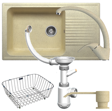 Мойка POLYGRAN F-19 опал №328 (бежевый), смеситель SKS2 опал