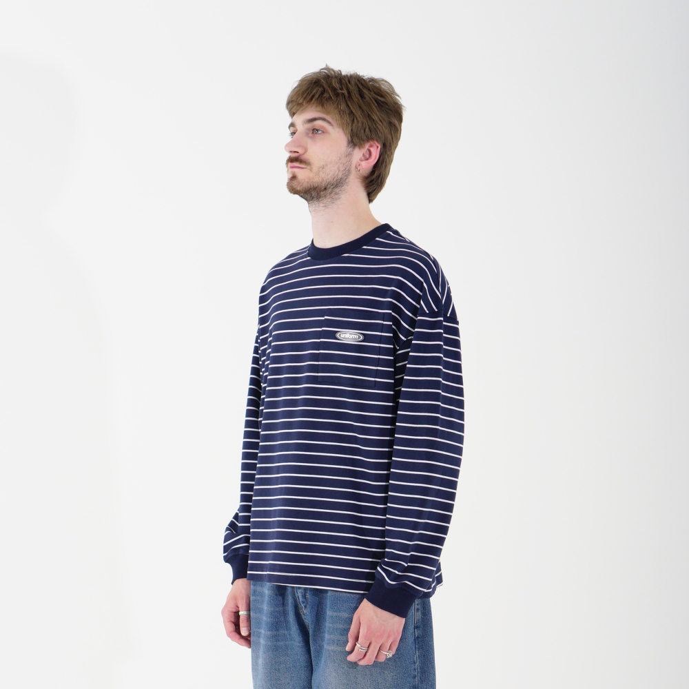 Лонгслив Uniform relaxed pocket stripe синий