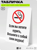 Табличка для частной территории "Если хотите курить, возьмите с собой окурки", на дом, для участка, для подъезда, организаций и частных территорий, 40х30 см, Silver Plane x Айдентика Технолоджи