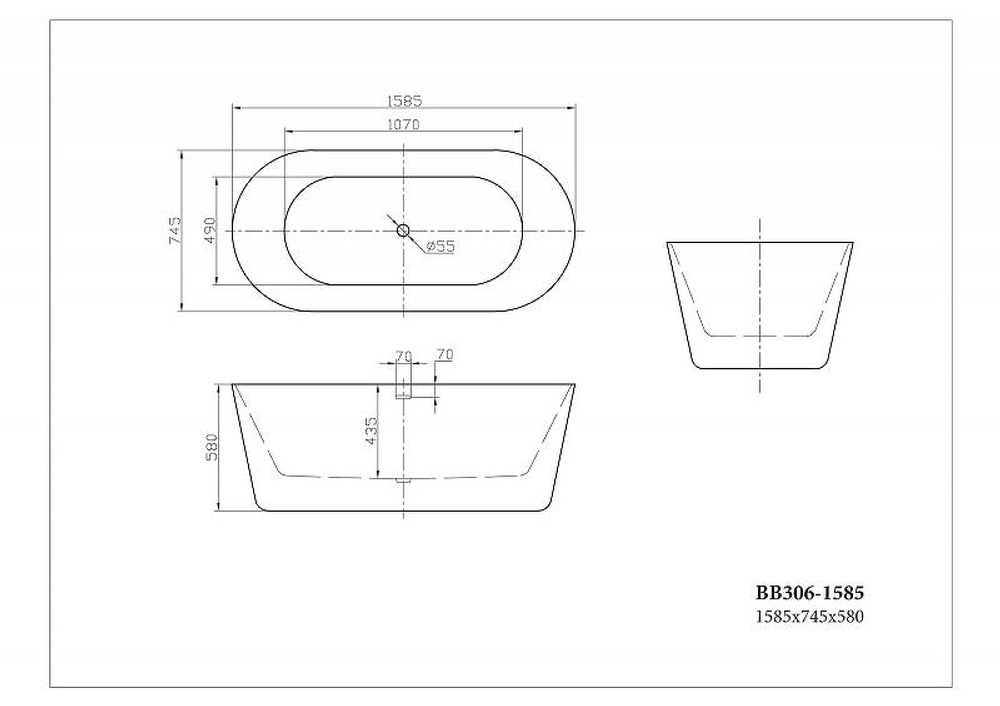 Акриловая ванна BelBagno 158х74 BB306-1585 без гидромассажа