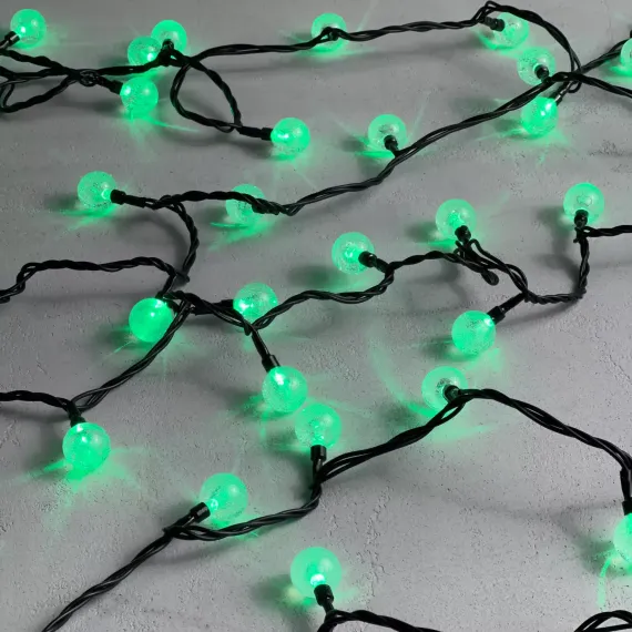 Светодиодная гирлянда шарики Пузырьки 10 м., 220V., 100 зеленых LED ламп 23 мм., коннектор, черный ПВХ, LTC (PCS-100B-G)
