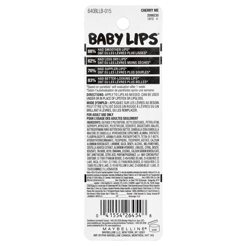 Maybelline, Увлажняющий бальзам для губ Baby Lips, вишня, 4,4 г