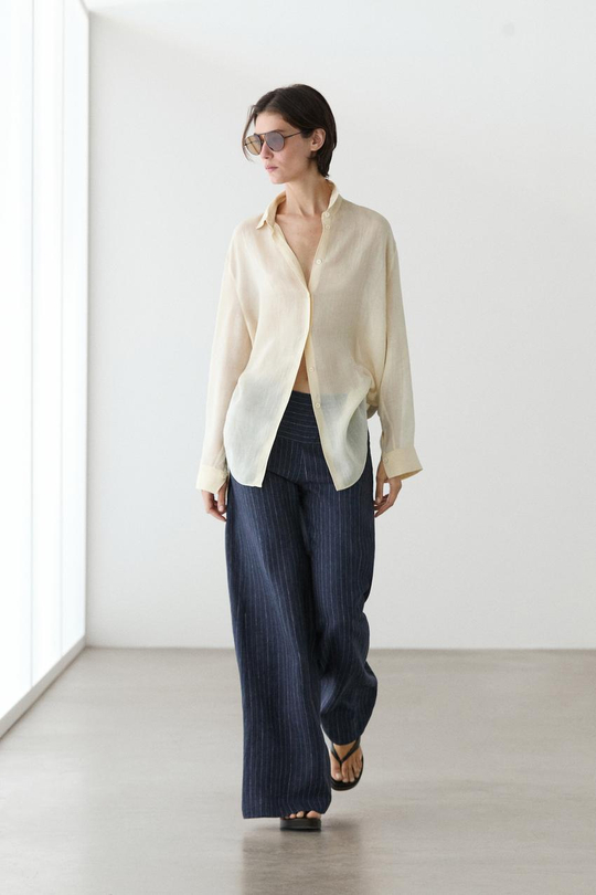 Massimo Dutti Льняные брюки-клеш с полосатым рисунком, темно-синий