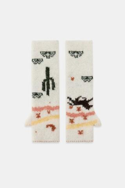 ZARA ТРИКОТАЖНЫЕ МИТЕНКИ С ПРИНТОМ, ЭКРЮ