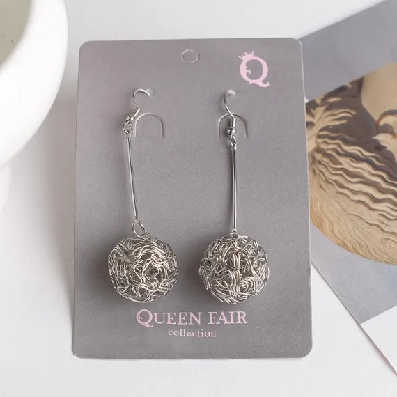 Серьги висячие &quot;Шарик&quot; переплетение, цвет серебро