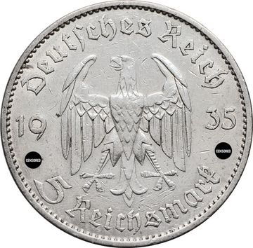 5 рейхсмарок 1935 Германия (Третий Рейх) "A" Гарнизонная церковь в Постдаме (Кирха)