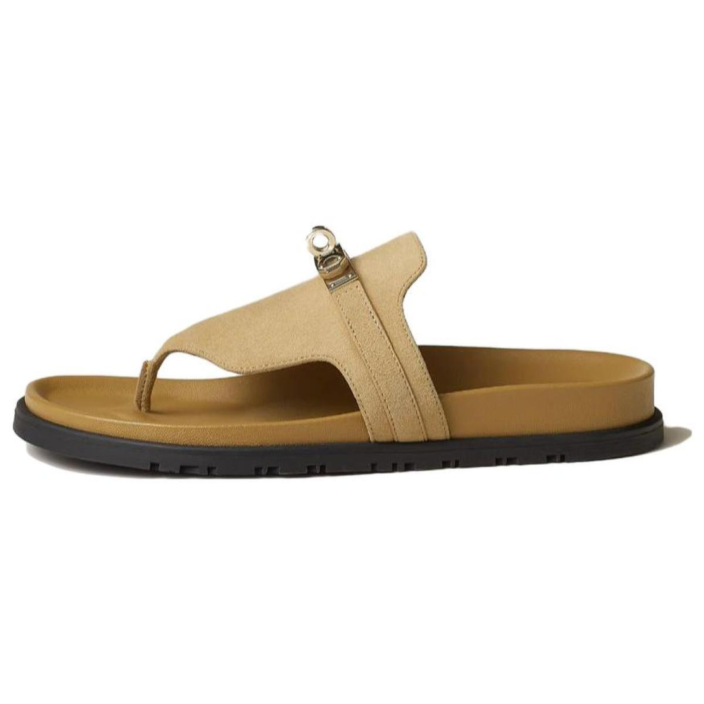 Hermes Empire round headgear Flip-flops women's Yellow, H231071Z VD