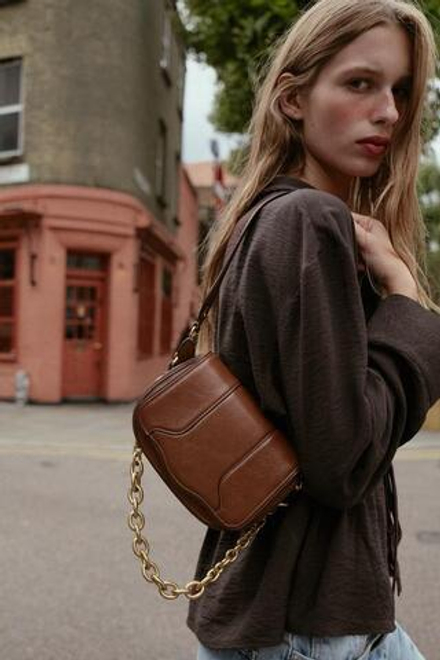 ZARA МИНИ-СУМКА С ЦЕПОЧКОЙ, КОРИЧНЕВЫЙ