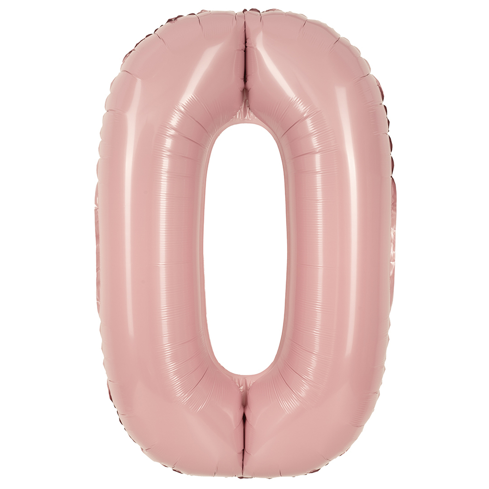 Шар (40''/102 см) Цифра, 0, Пыльная роза, Сатин, 1 шт. в уп.