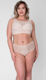 Кружевной бюстгальтер-топ +size с мягкими чашками (Размер: 80J) (Цвет: телесный)