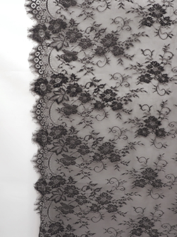 Кружево шантильи черное широкое неэластичное ширина 1,5 м купон 2.9 м